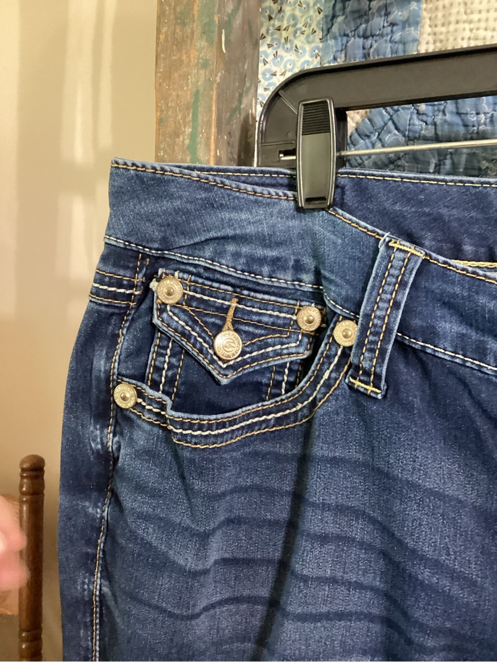 Seven7 Women's Dark Blue Flare Leg Jeans with Embroidered Pockets - Picture 5 of 13